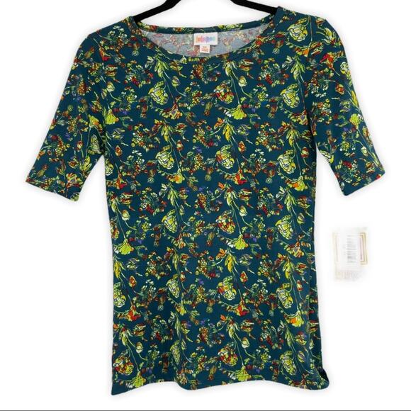 Lularoe Gigi Womens Fitted Top Floral Abstract Green XS NEW - Picture 1 of 9